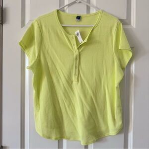 Classic Henley Short Sleeve Top, Neon chartreuse - Unbranded